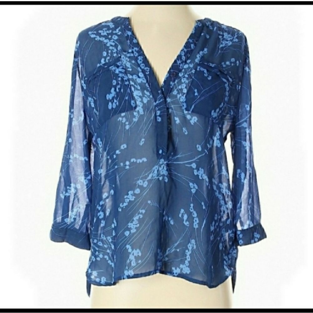 APT. 9 SEMI-SHEER Blue Floral Blouse Small Petite